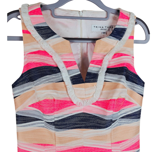 Trina Turk Orange Navy Fringe Women's Business Work Dress 0 - Picture 2 of 5